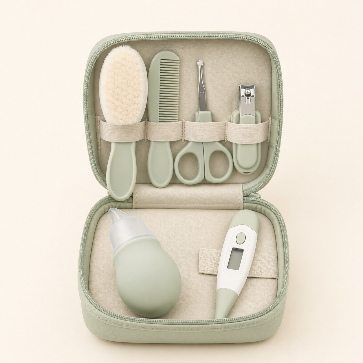 Mumzo Baby Grooming Kit in sage mint and cream