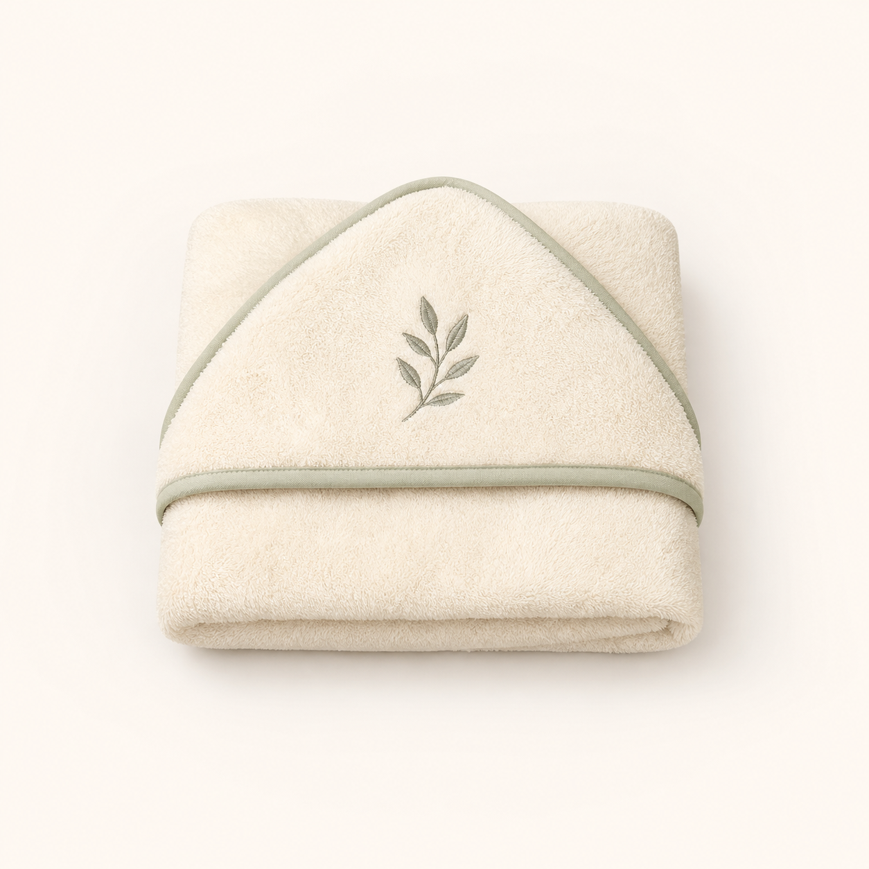 Mumzo Hooded Baby Bath Towel in sage mint and cream