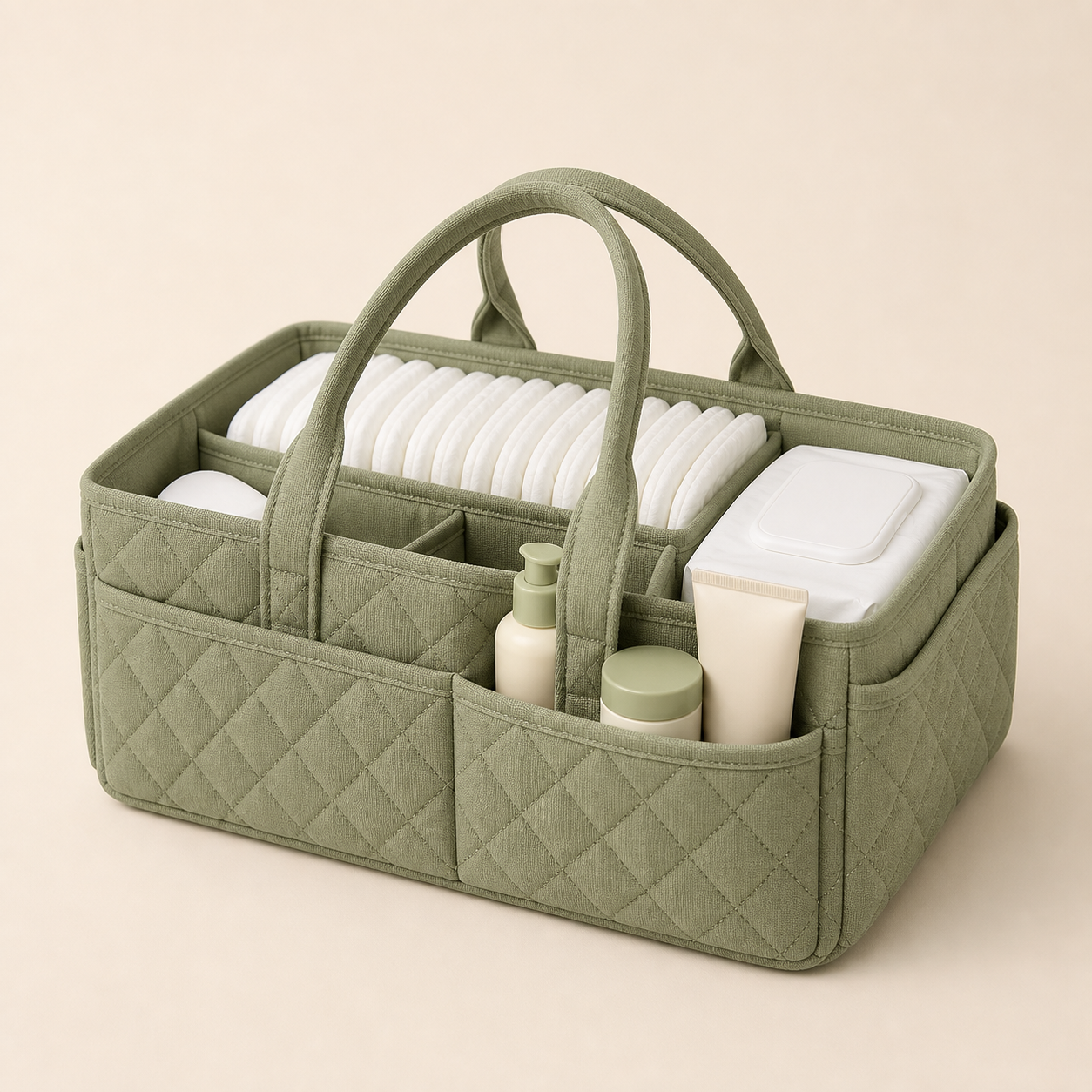 Mumzo Nursery Diaper Caddy in sage mint and cream