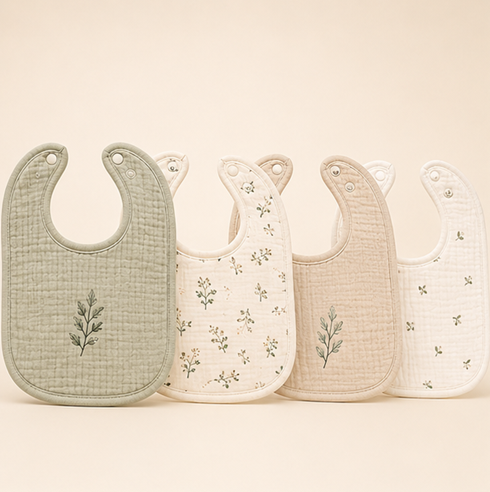 Mumzo Meadow Muslin Bib Set – Botanical Collection (4 Pieces)