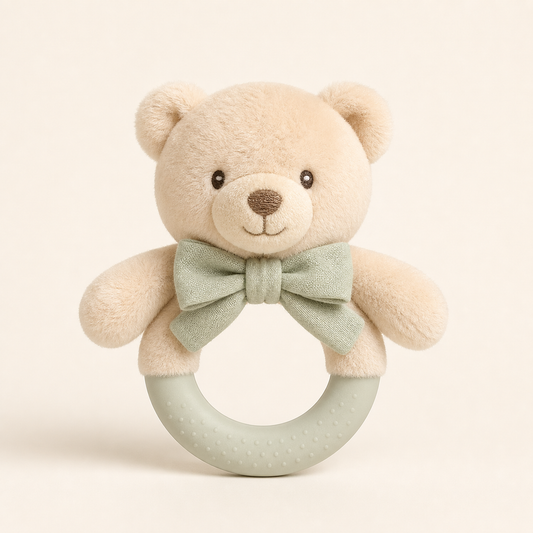 Mumzo Plush Bear Rattle in sage mint and cream