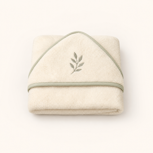 Mumzo Hooded Baby Bath Towel in sage mint and cream