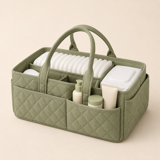 Mumzo Nursery Diaper Caddy in sage mint and cream