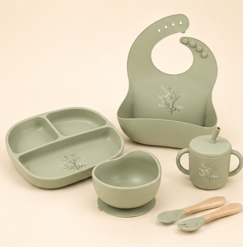 Mumzo Meadow Silicone Feeding Set – Sage Green