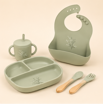 Mumzo Meadow Silicone Feeding Set – Sage Green
