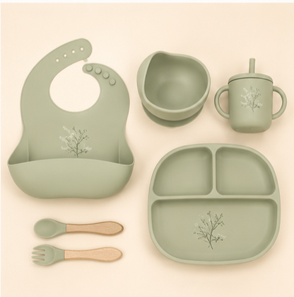 Mumzo Meadow Silicone Feeding Set – Sage Green