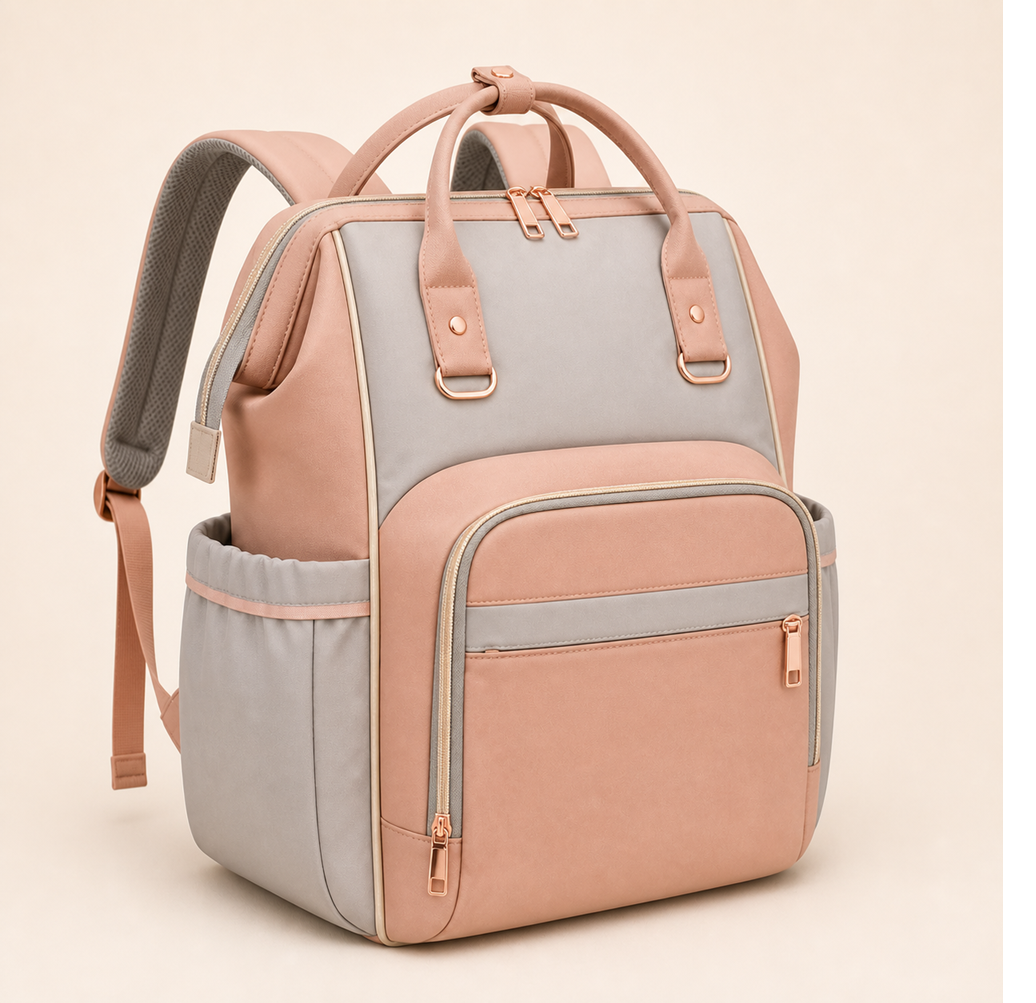Mumzo Peach & Grey Diaper Backpack