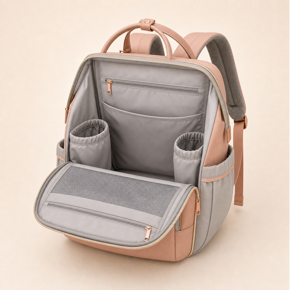 Mumzo Peach & Grey Diaper Backpack
