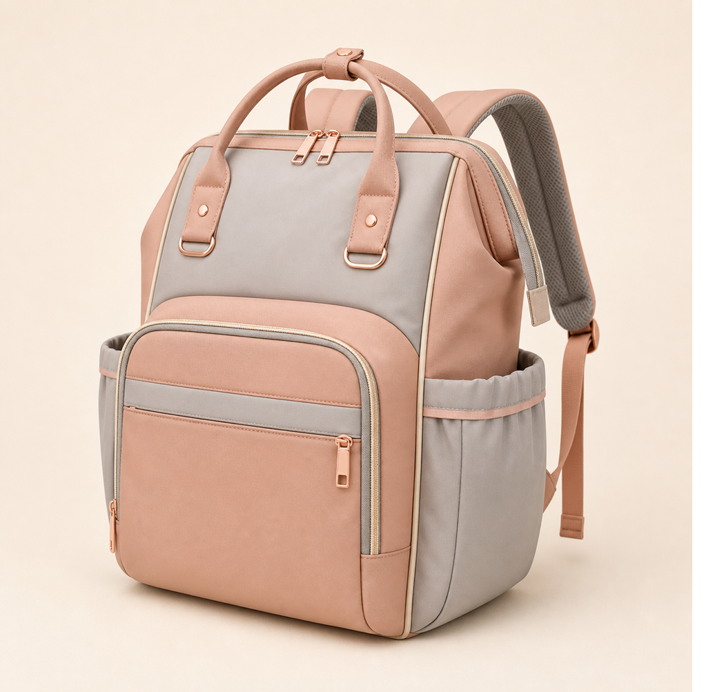 Mumzo Peach & Grey Diaper Backpack